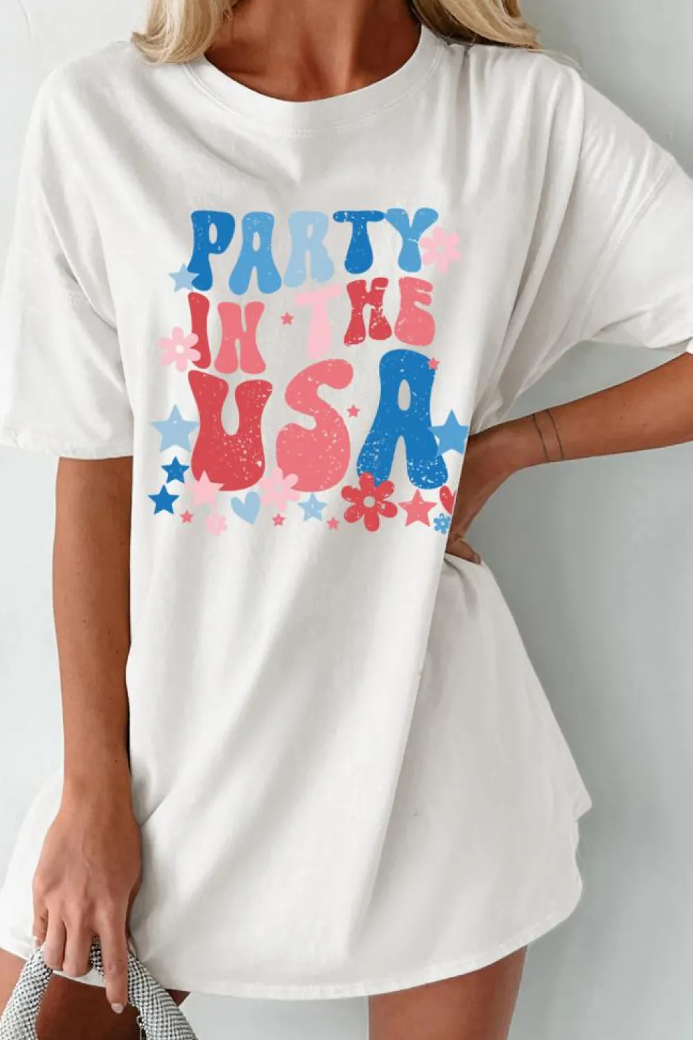 Best Dear-Lover PARTY IN THE USA Graphic Oversized Tee White