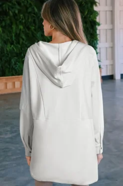 Discount Dear-Lover Patchwork Side Pockets Oversized Henley Hoodie White