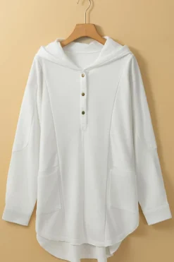 Discount Dear-Lover Patchwork Side Pockets Oversized Henley Hoodie White