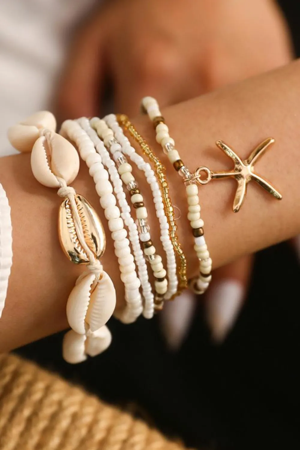 Discount Dear-Lover 7pcs Bohemian Shell Starfish Beaded Bracelets White
