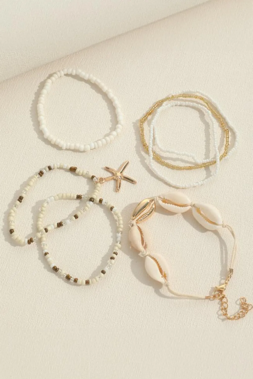 Discount Dear-Lover 7pcs Bohemian Shell Starfish Beaded Bracelets White