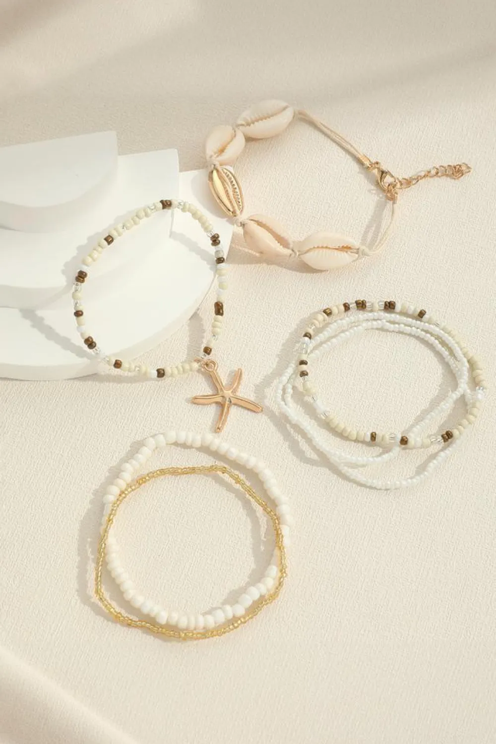 Discount Dear-Lover 7pcs Bohemian Shell Starfish Beaded Bracelets White