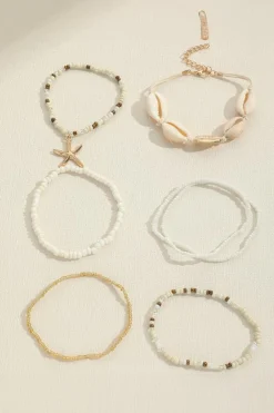 Discount Dear-Lover 7pcs Bohemian Shell Starfish Beaded Bracelets White