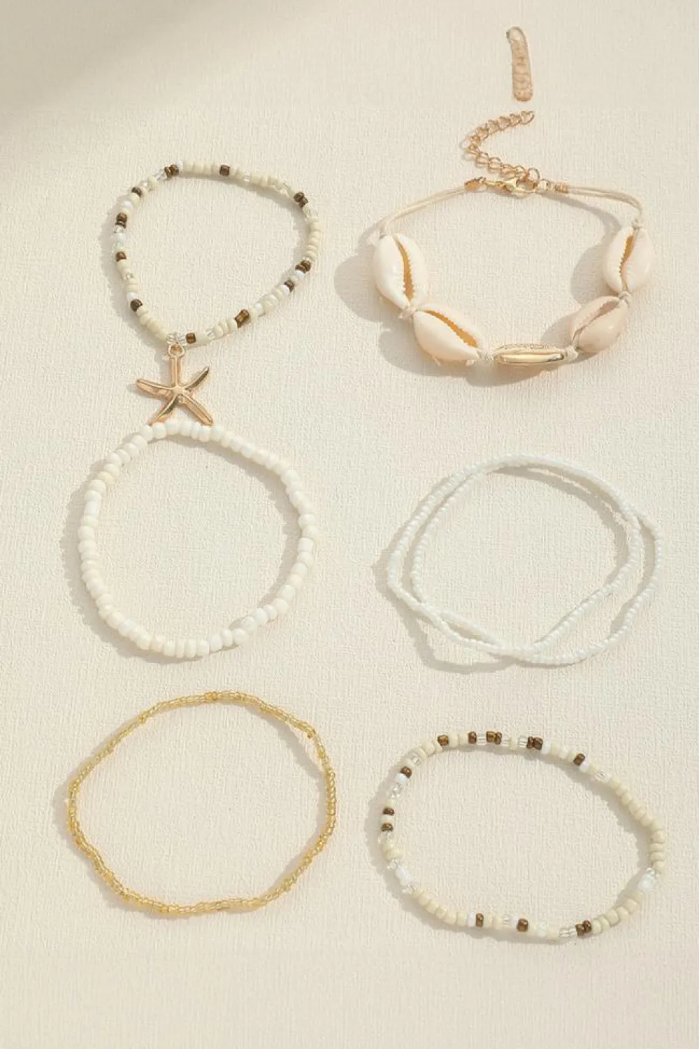 Discount Dear-Lover 7pcs Bohemian Shell Starfish Beaded Bracelets White