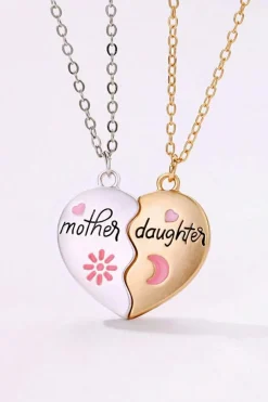 Best Dear-Lover 2pcs Mother & Daughter Magnetic Heart Necklace White