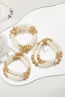 Best Dear-Lover 5pcs Pearl Plated Beaded Bracelet Set White