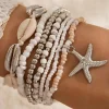 Clearance Dear-Lover 7pcs Starfish Seashell Beaded Bracelet Set White