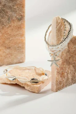Clearance Dear-Lover 7pcs Starfish Seashell Beaded Bracelet Set White