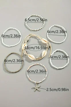 Clearance Dear-Lover 7pcs Starfish Seashell Beaded Bracelet Set White