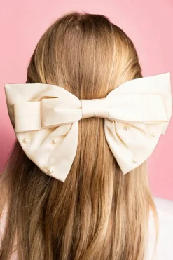 Outlet Dear-Lover Pearl Embellished Tiered Satin Bowknot Hair Clip White
