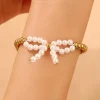 Discount Dear-Lover Pearled Bow Knot Plated Beads Adjustable Bracelet White