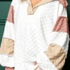 Best Dear-Lover Plaid Patchwork Exposed Seam V Neck Loose Top White