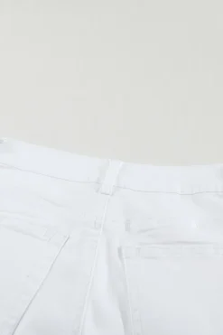 Sale Dear-Lover Plain High Waist Buttons Frayed Cropped Denim Jeans White