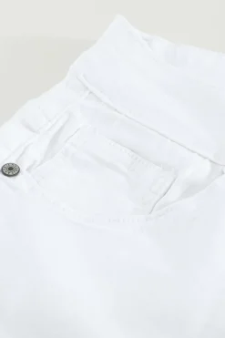 Sale Dear-Lover Plain High Waist Buttons Frayed Cropped Denim Jeans White