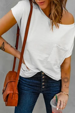 Sale Dear-Lover Pocketed Tee with Side Slits white