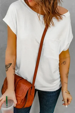 Sale Dear-Lover Pocketed Tee with Side Slits white