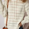 Discount Dear-Lover Pointelle Knit Raglan Sleeve Hooded Sweater White