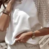 Best Dear-Lover Pointelle Lace Half Sleeve Crew Neck Tee White