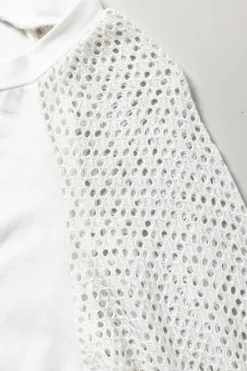 Best Dear-Lover Pointelle Lace Half Sleeve Crew Neck Tee White