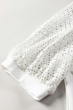 Best Dear-Lover Pointelle Lace Half Sleeve Crew Neck Tee White