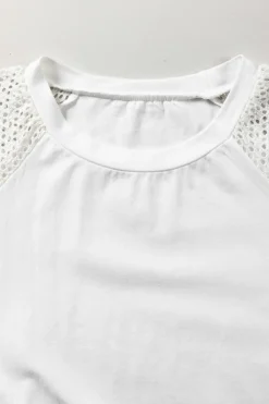 Best Dear-Lover Pointelle Lace Half Sleeve Crew Neck Tee White