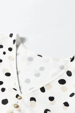 Hot Dear-Lover Polka Dot Print Button Front V Neck Blouse White