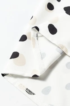 Hot Dear-Lover Polka Dot Print Button Front V Neck Blouse White
