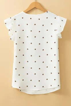 Best Dear-Lover Polka Dot Print Ruffled Shoulder V Neck Tank Top White