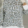 New Dear-Lover Solid Trim Leopard Print Top White Printed
