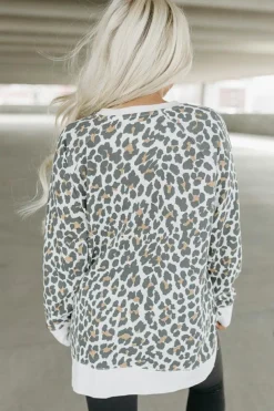 New Dear-Lover Solid Trim Leopard Print Top White Printed