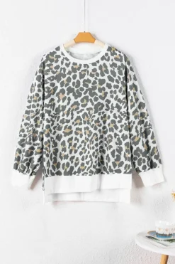 New Dear-Lover Solid Trim Leopard Print Top White Printed