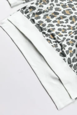 New Dear-Lover Solid Trim Leopard Print Top White Printed