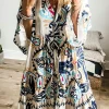 Best Dear-Lover Tribal Bracelet Sleeve Buttoned Mini Dress White Printed