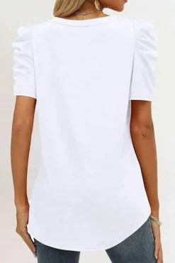 Outlet Dear-Lover Puff Sleeve V-Neck T-Shirt White