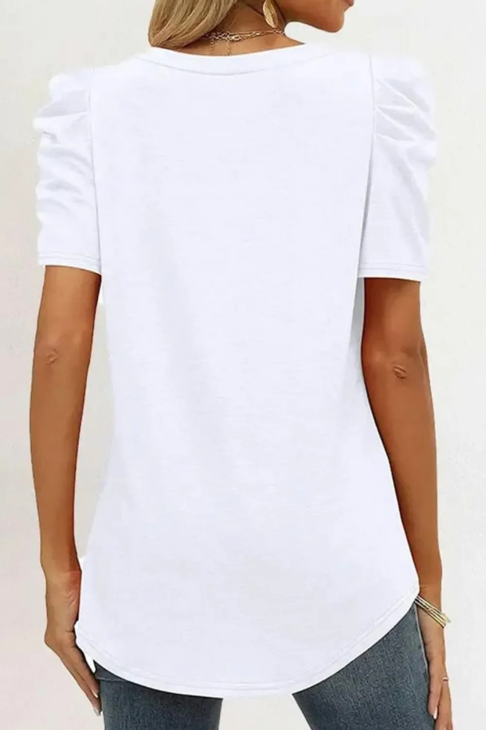 Outlet Dear-Lover Puff Sleeve V-Neck T-Shirt White