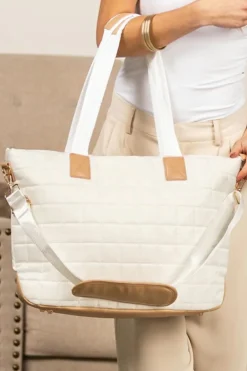 Clearance Dear-Lover Quilted Patchwork Large Tote Bag and Clutch 2pcs Set White