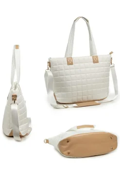 Clearance Dear-Lover Quilted Patchwork Large Tote Bag and Clutch 2pcs Set White