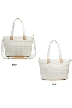 Clearance Dear-Lover Quilted Patchwork Large Tote Bag and Clutch 2pcs Set White