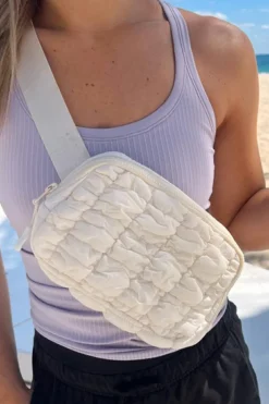Best Dear-Lover Quilted Puffer Belt Bag Fanny Pack White