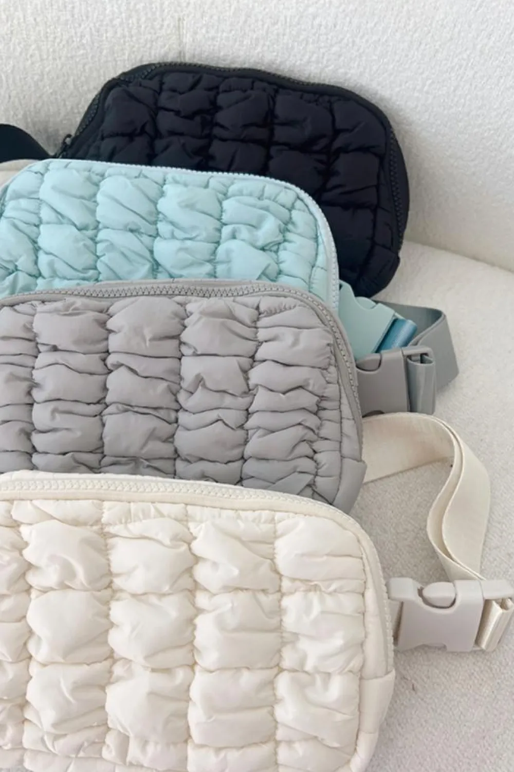Best Dear-Lover Quilted Puffer Belt Bag Fanny Pack White