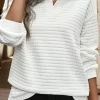 Best Dear-Lover Quilted Texture Sporty Collared Long Sleeve Top White