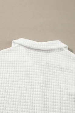 Best Dear-Lover Quilted Texture Sporty Collared Long Sleeve Top White