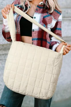 Hot Dear-Lover Quilted Zipper Large Shoulder Bag White