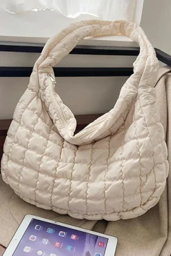 Hot Dear-Lover Quilted Zipper Large Shoulder Bag White