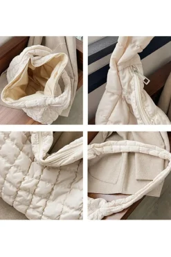 Hot Dear-Lover Quilted Zipper Large Shoulder Bag White