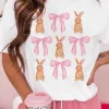 Clearance Dear-Lover Rabbit Bow Knot Print Crew Neck T Shirt White