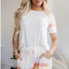 New Dear-Lover Rainbow Striped T Shirt and Shorts Set White