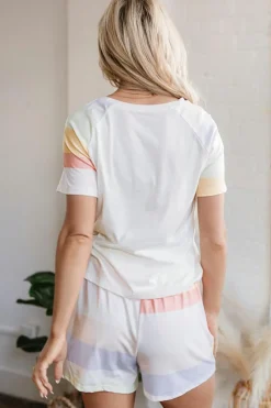 New Dear-Lover Rainbow Striped T Shirt and Shorts Set White