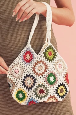 Fashion Dear-Lover Random Boho Floral Crochet Retro Hollowed Bag White