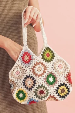 Fashion Dear-Lover Random Boho Floral Crochet Retro Hollowed Bag White